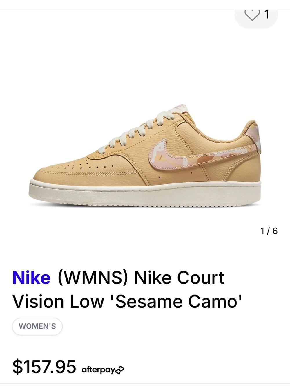 Nike Women's Court Vision Low Sneakers - Sesame Camo size 7